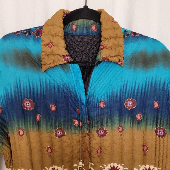 UBU Womens Size S Blue Print Lightweight Crinkle Popcorn Stretch Travel Jacket - Picture 5 of 12